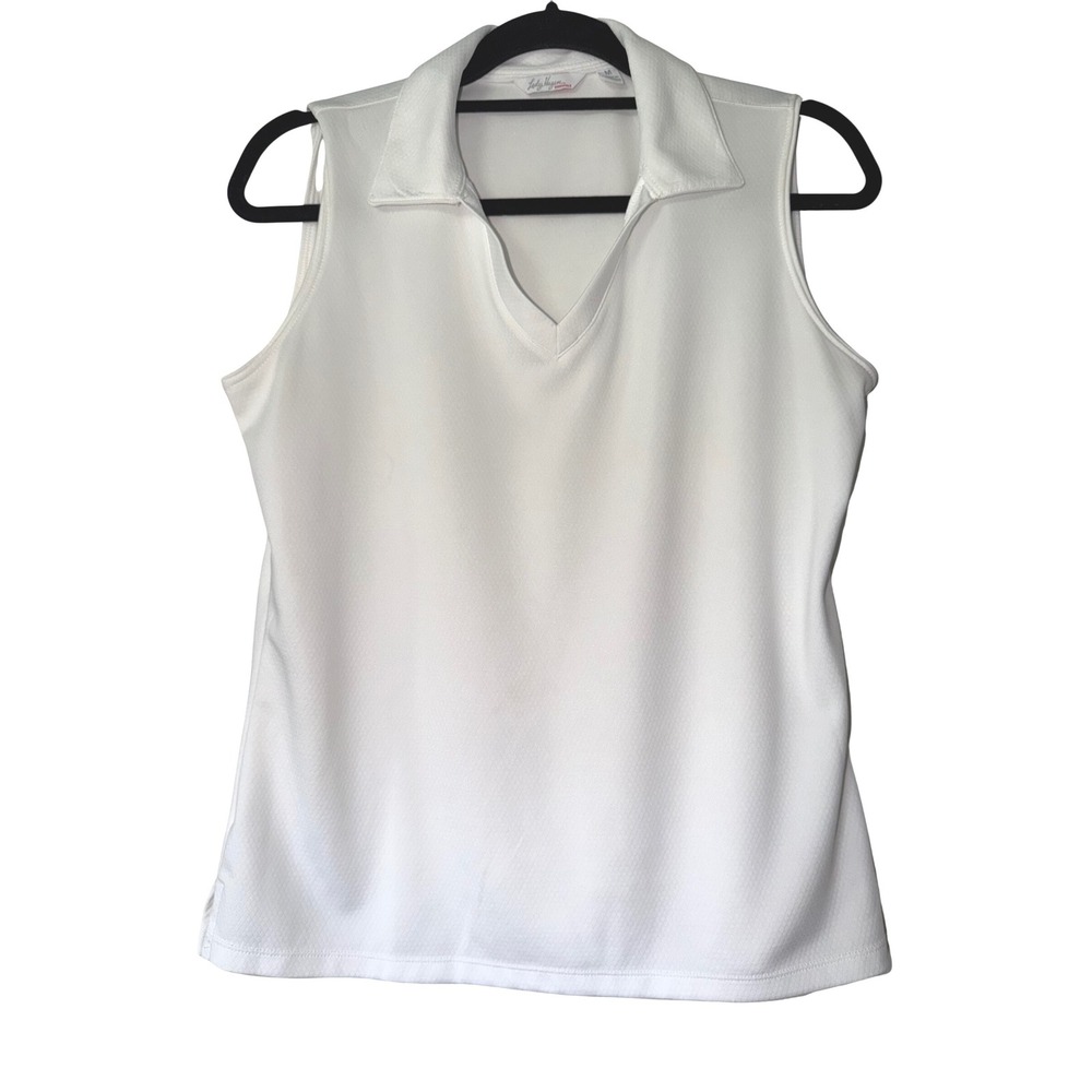 Lady Hagen Essentials Womens White Sleeveless Golf Polo Shirt V-Neck Size M